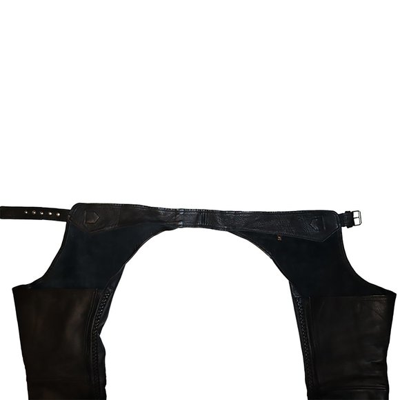Vintage Black Genuine Leather Motorcycle Riding Chaps Heavy Leather Halloween - Picture 9 of 11